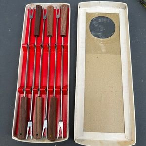 VTG Fondue Fork set of 6 Rosewood w/colored ends / Made in Japan MCM Mid Century